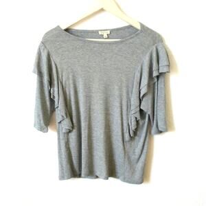 NWT Women's LILY WHITE Ribbed Gray Ruffle Sleeve Top Size Large